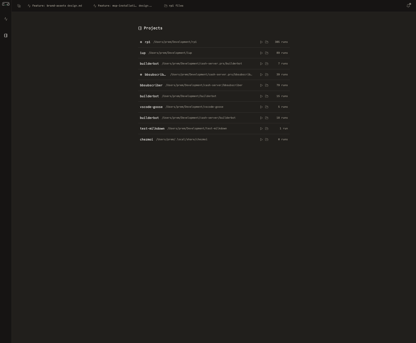 Arcade project overview showing project cards and recent workflow state